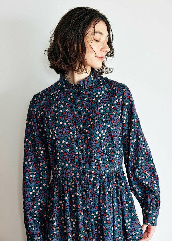 People Tree V&A 聯名幸運草長版襯衫洋裝 - 黑色