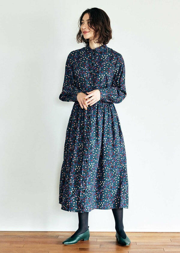 People Tree V&A 聯名幸運草長版襯衫洋裝 - 黑色