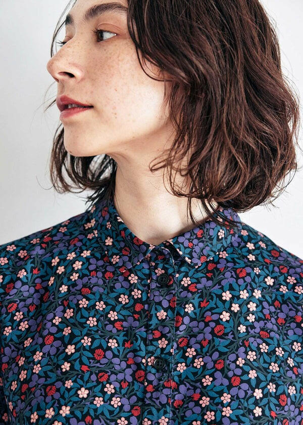 People Tree V&A 聯名幸運草長版襯衫洋裝 - 黑色