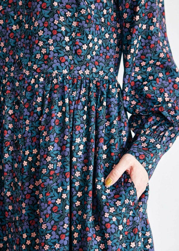 People Tree V&A 聯名幸運草長版襯衫洋裝 - 黑色