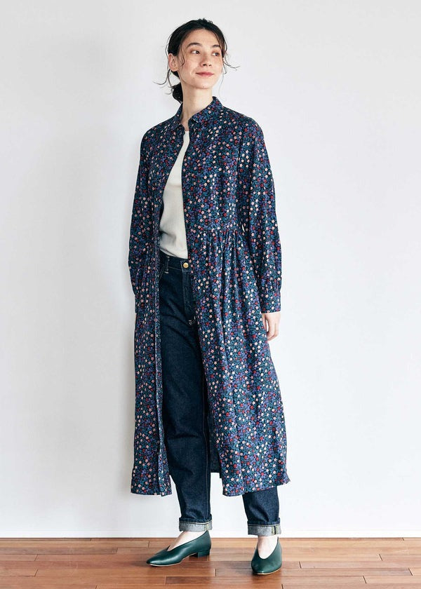 People Tree V&A 聯名幸運草長版襯衫洋裝 - 黑色