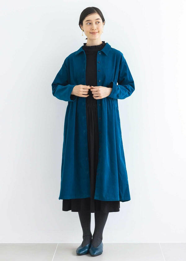 People Tree 有機棉燈芯絨襯衫洋裝 -湖水藍