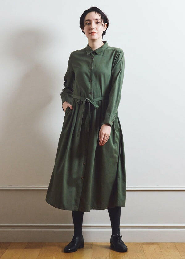 People Tree 有機棉長版襯衫洋裝 - 綠色
