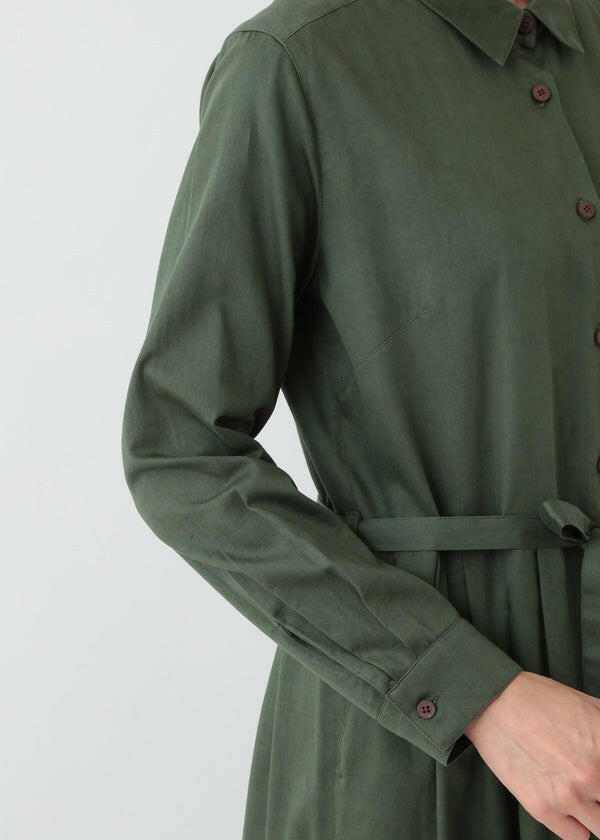 People Tree 有機棉長版襯衫洋裝 - 綠色