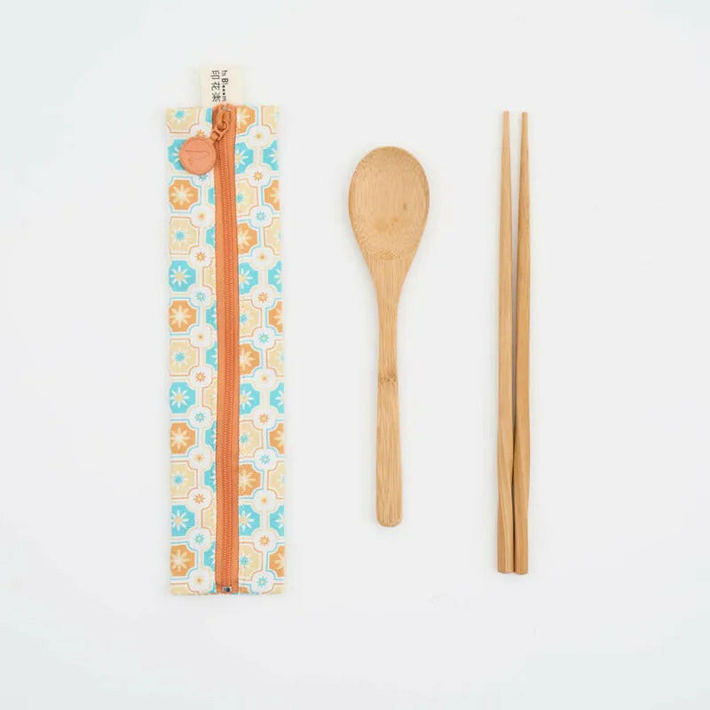 印花樂 拉鏈餐具袋(含餐具) - 老磁磚2號/玻璃彈珠/經典新色III