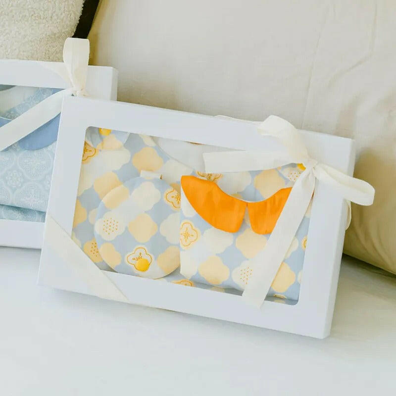 印花樂 寶寶彌月禮盒豪華3件組 - 玻璃海棠2號/俏皮黃藍