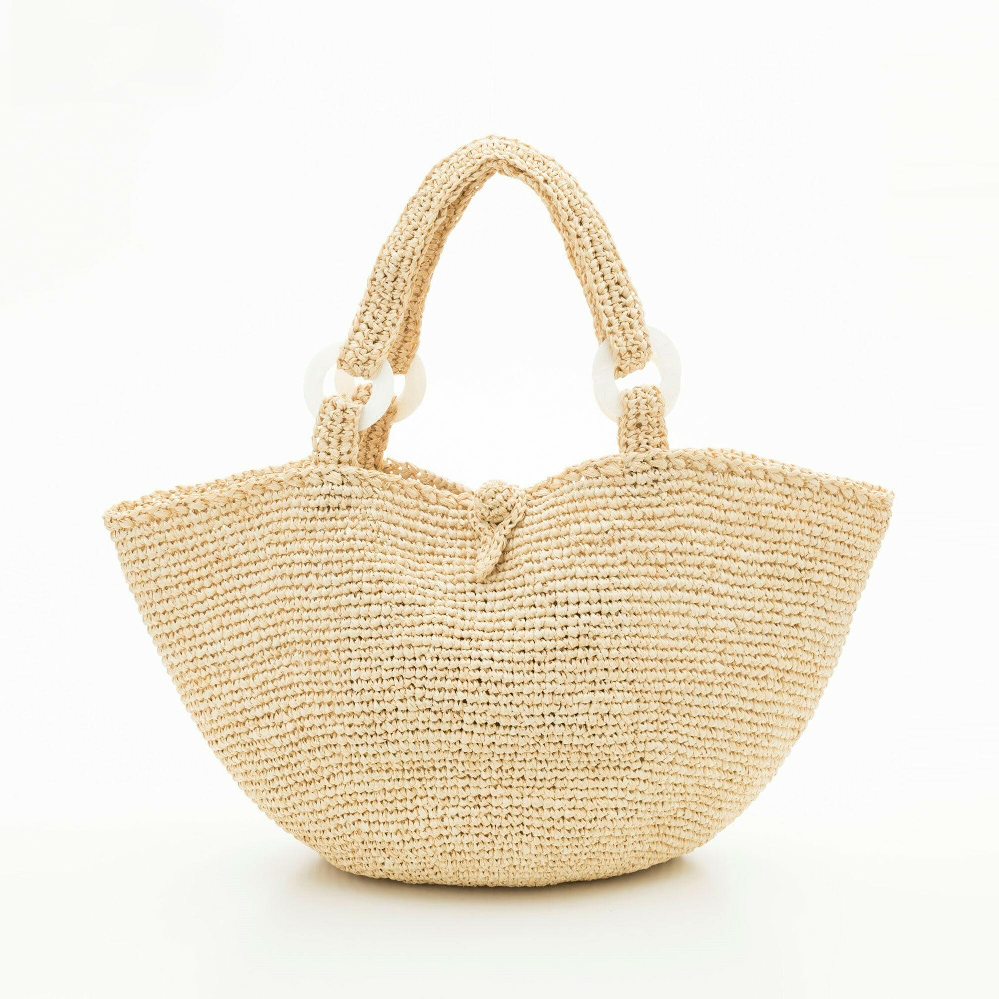 Sulci 經典船型貝殼扣飾拉菲草手提包