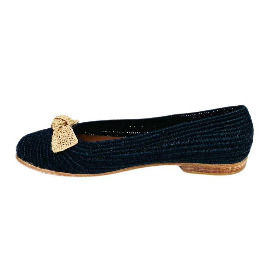 Proud Mary Footwear 摩洛哥手工大蝴蝶結編織平底鞋 - 黑