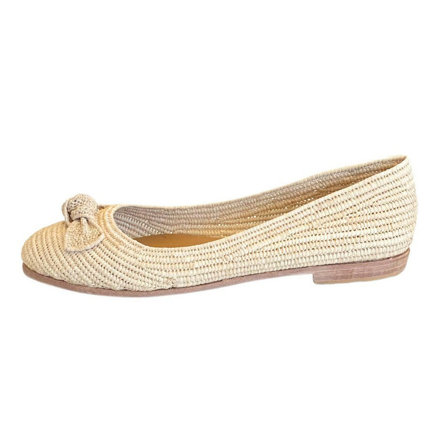 Proud Mary Footwear 摩洛哥手工大蝴蝶結編織平底鞋 - 自然色