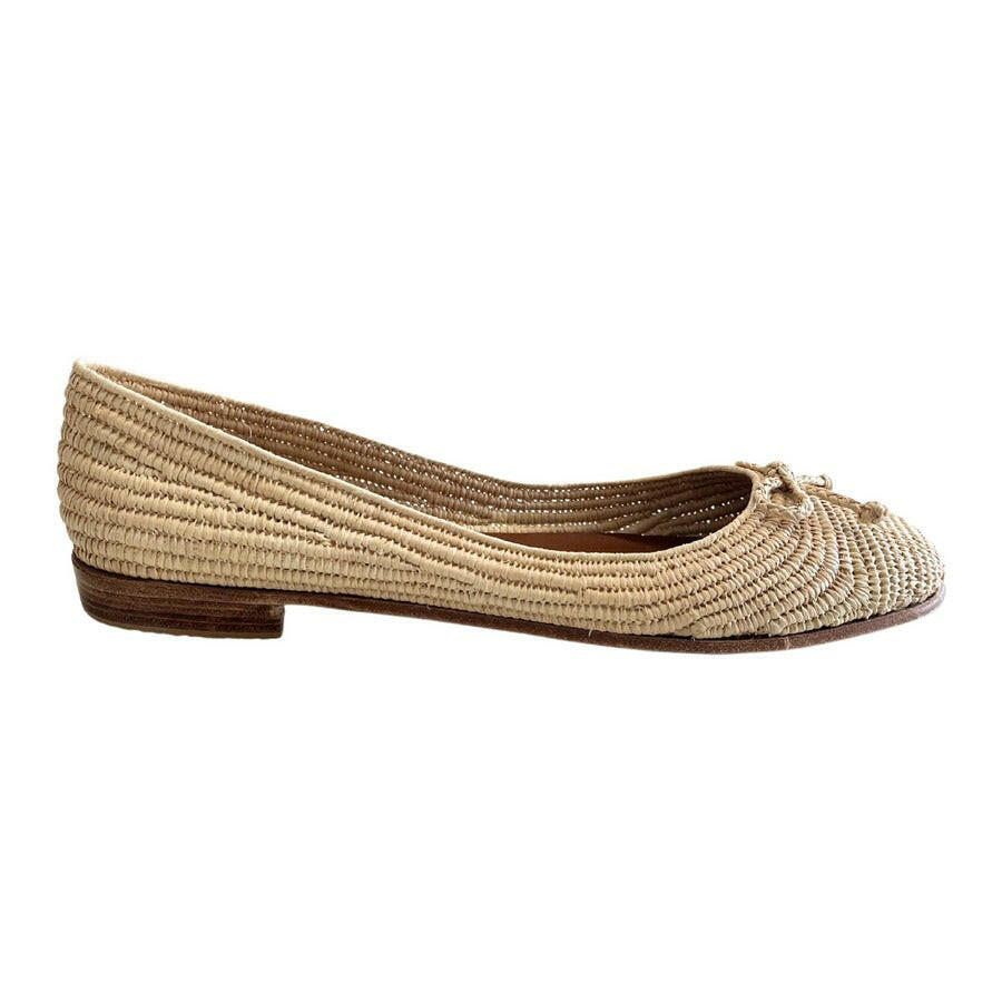 Proud Mary Footwear 摩洛哥手工小蝴蝶結編織平底鞋 - 自然色