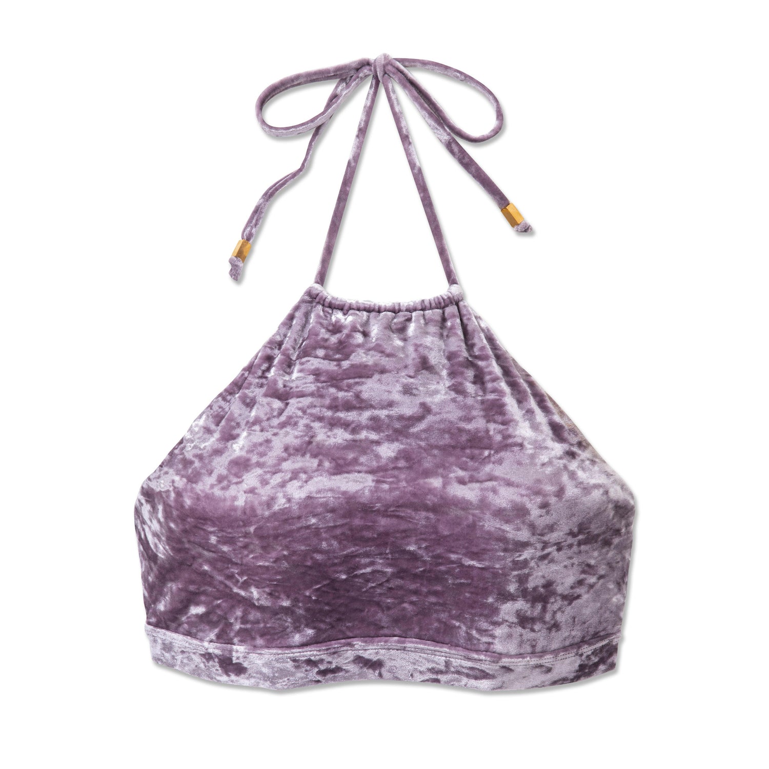 Retro Summer Shay 經典比基尼上身這款波希米亞風格的高領繞頸上衣以美國進口的彈性壓紋天鵝絨製成,柔軟細緻,散發低調奢華感。