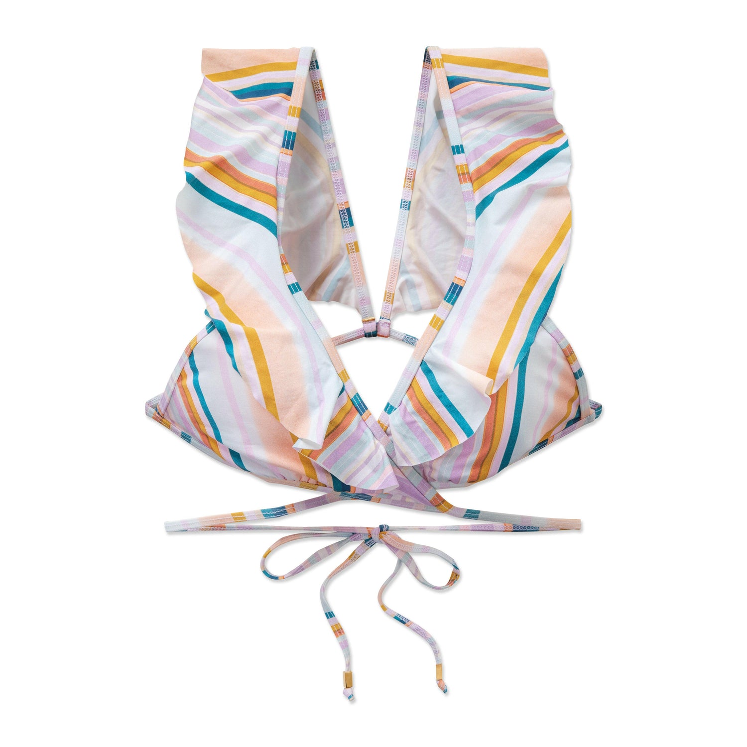 Retro Summer Lea 經典比基尼上身俏麗的交疊式上衣搭配落肩背帶設計,領口、肩膀與背部皆以細緻荷葉邊點綴,增添甜美氛圍。