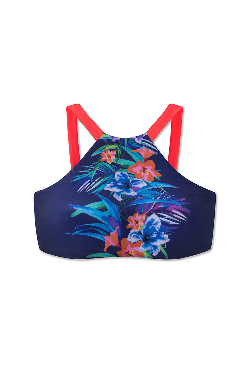 Hyper Tropical NicoIe 經典比基尼上身這款高領短版上衣以修身的熱帶印花展現大膽風格。