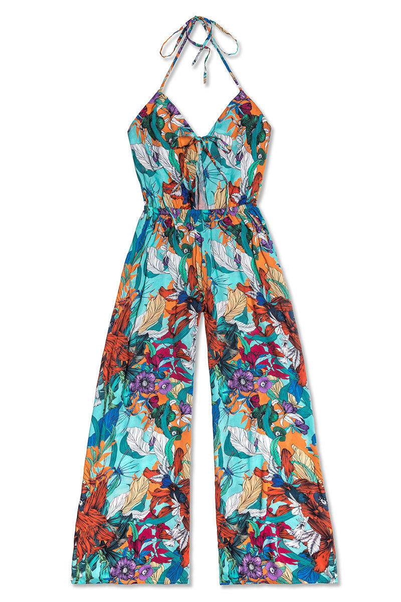 Copacabana Gabriela 風尚連身長褲為復古經典的全新詮釋,這款連身褲帶有俏皮的蝴蝶結和細肩圍脖設計,是度假必備單品。