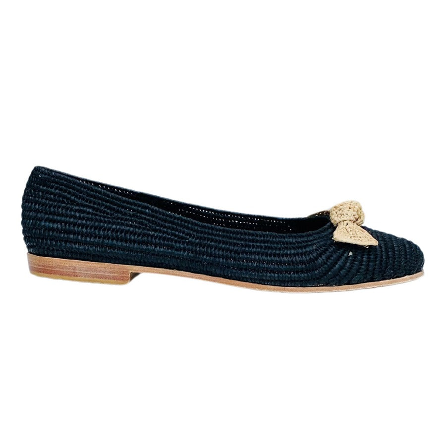 Proud Mary Footwear 摩洛哥手工大蝴蝶結編織平底鞋 - 黑