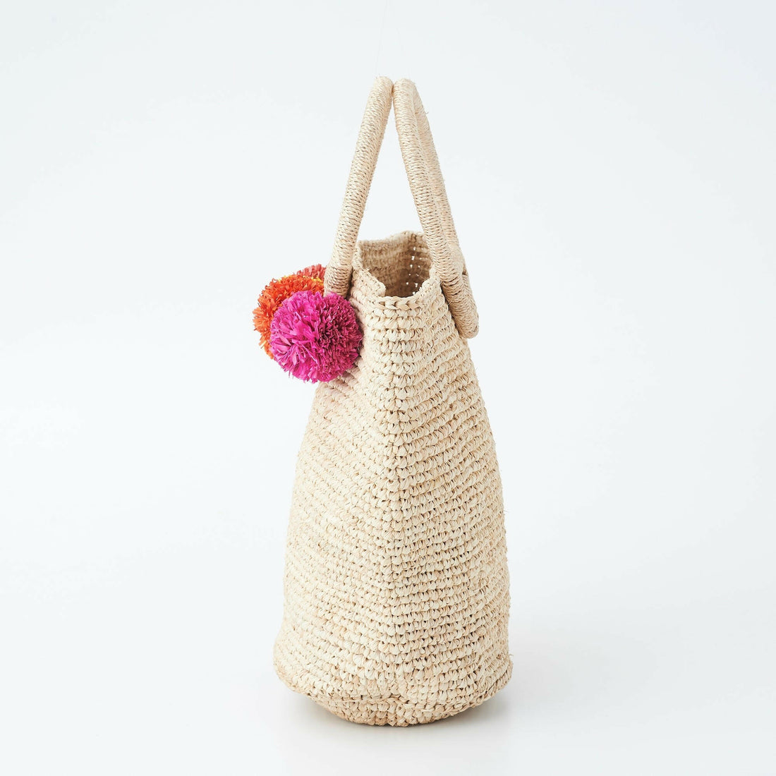 Sulci 活潑暖調毛球編織拉菲草包