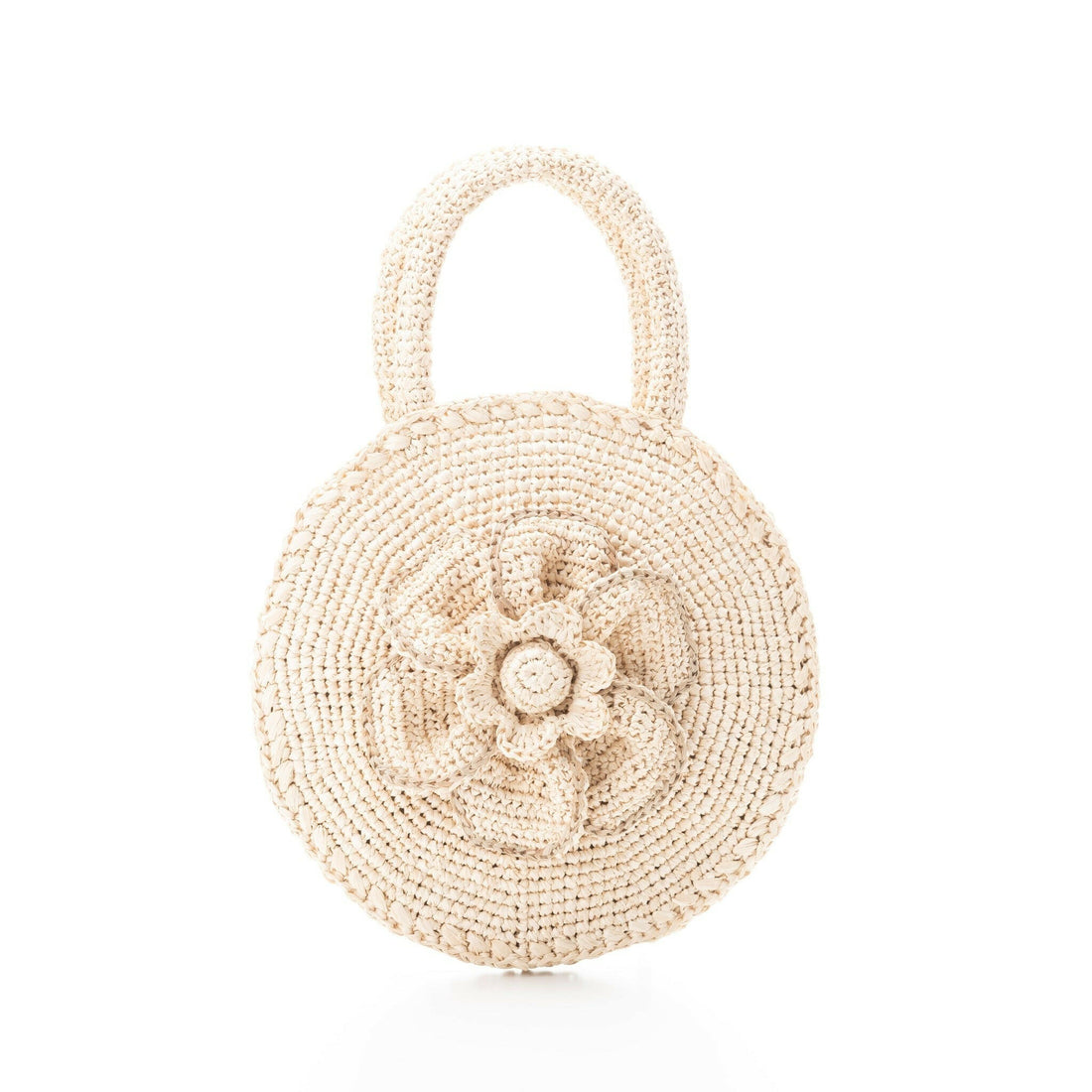 Sulci 雙面立體花飾編織拉菲草圓包