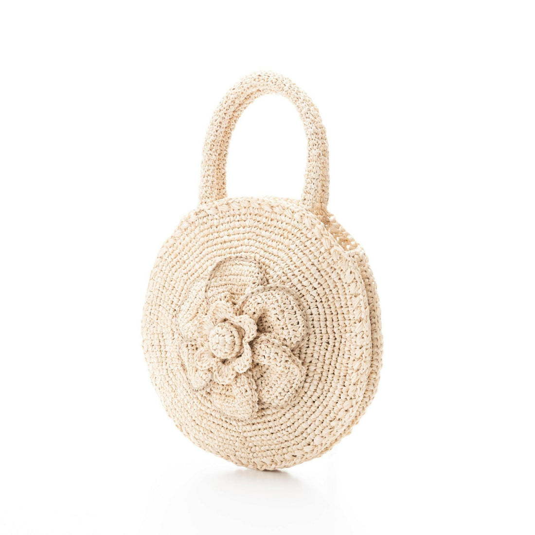 Sulci 雙面立體花飾編織拉菲草圓包