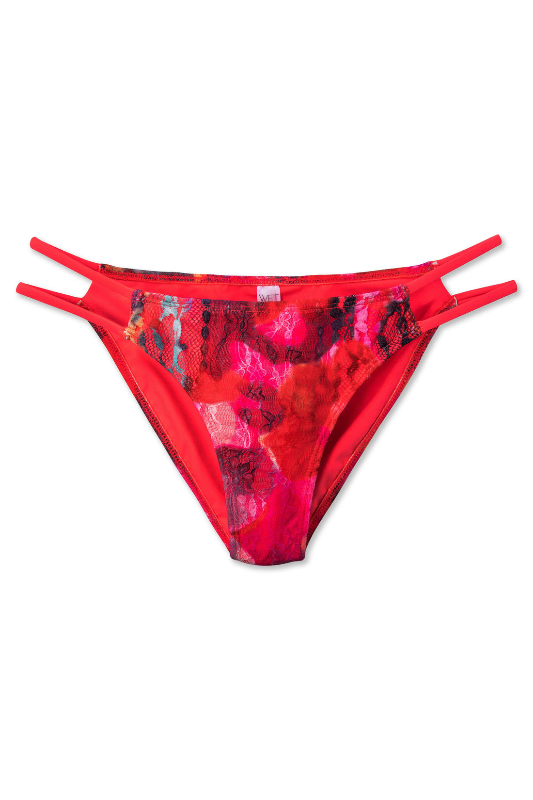 Electric Bloom Danielle 經典比基尼下身的亮點在於水彩渲染效果的彈性蕾絲覆層,下身搭配雙側綁帶設計,展現迷人曲線與細節層次感。