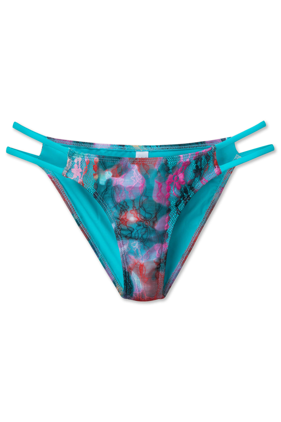Electric Bloom Danielle 經典比基尼下身的亮點在於水彩渲染效果的彈性蕾絲覆層,下身搭配雙側綁帶設計,展現迷人曲線與細節層次感。